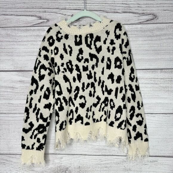 BELLE DU JOUR GIRLS DISTRESSED LEOPRAD ANIMAL PRINT LONG SLEEVE SWEATER‎ SIZE 8 - Picture 4 of 4